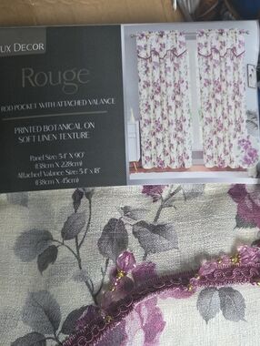 Rouge! Purple Floral Botanical Curtain Panel on Cream